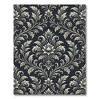 Elegant Charcoal Silver Damask Scroll Rug