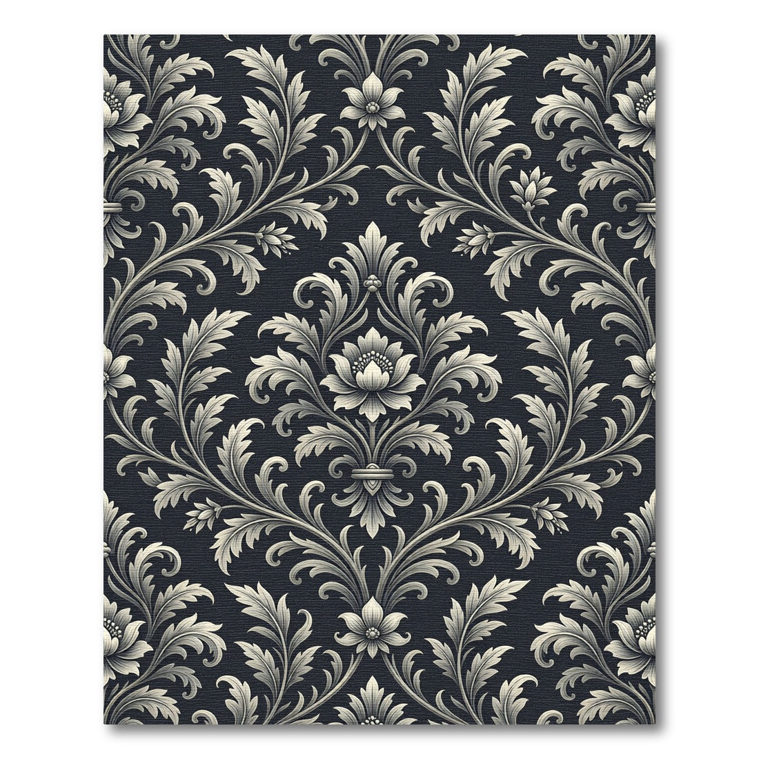 Elegant Charcoal Silver Damask Scroll Rug