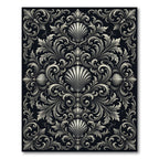 Ornate Black White Scallop Flourish Rug