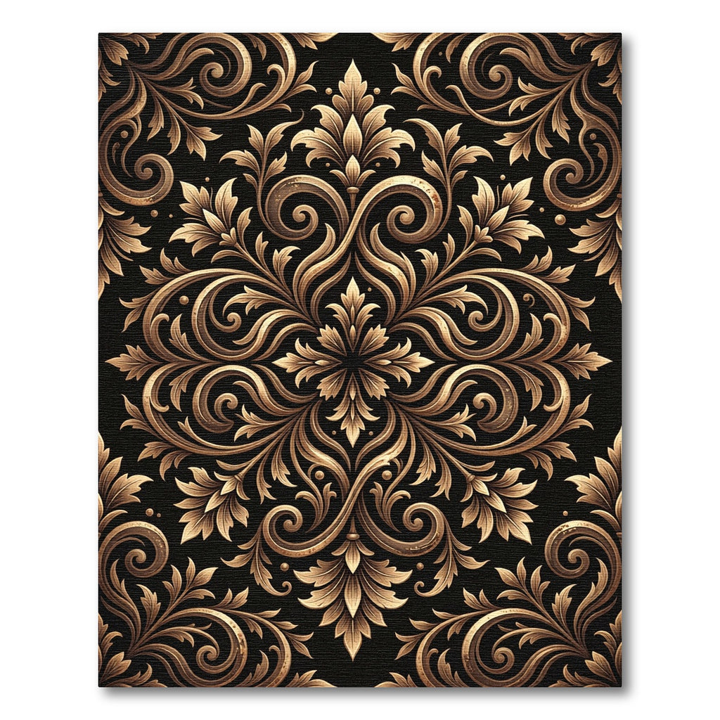 Elegant Gold Ornate Filigree Damask Rug