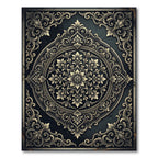 Ornate Gold Floral Black Medallion Rug