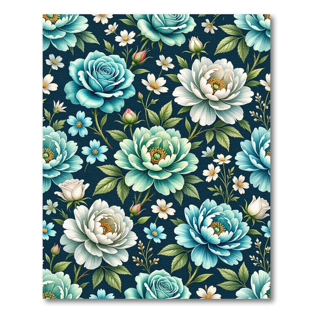 Teal White Ocean Bloom Garden Rug