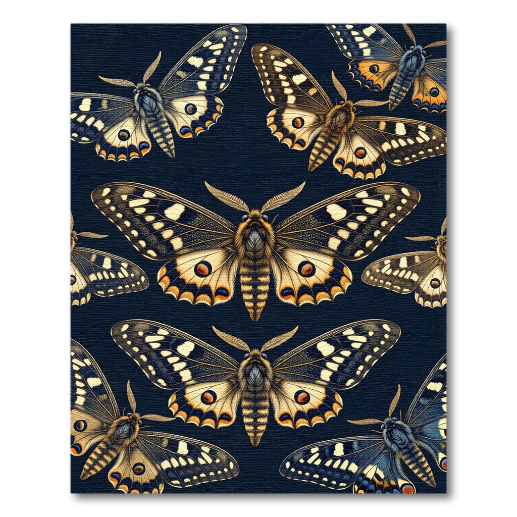 Dark Navy Whimsical Butterfly Moth Meadow Rug