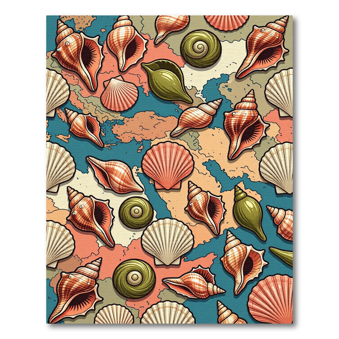 Coastal Shells on Vintage Map Earthtones Rug