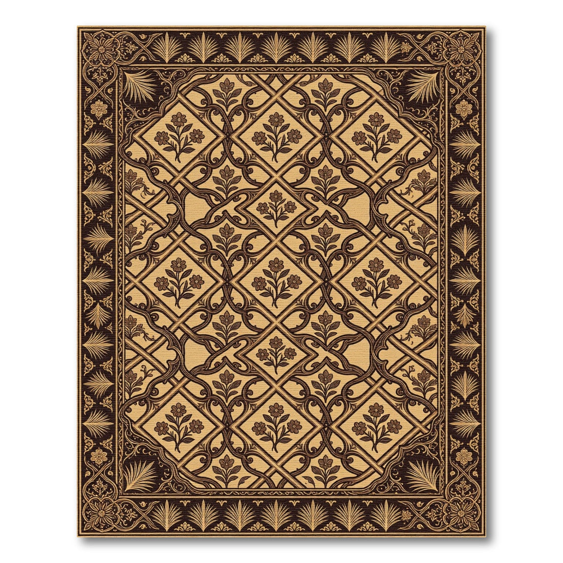 Brown Golden Floral Lattice Rug
