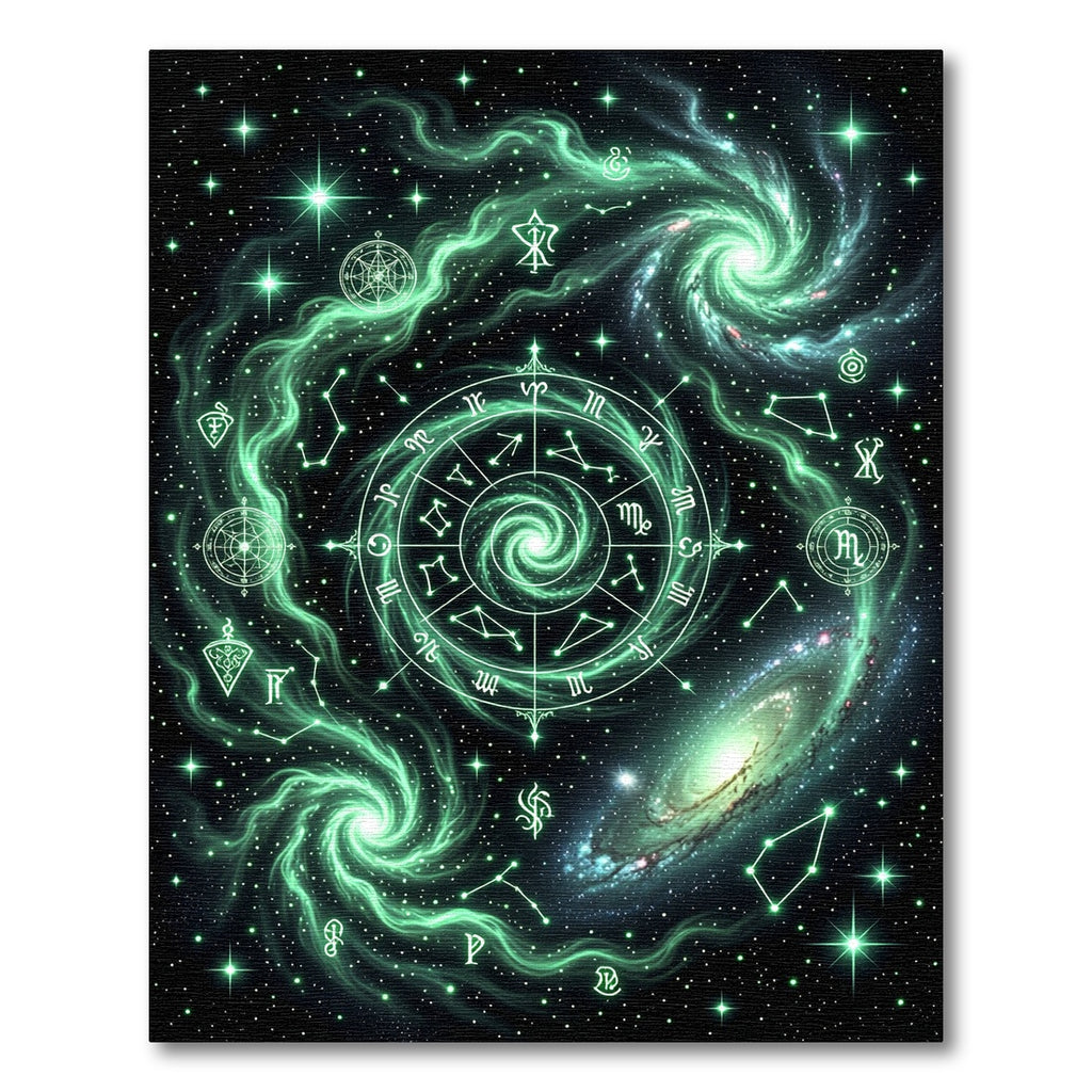 Luminous Emerald Celestial Zodiac Galaxy Rug