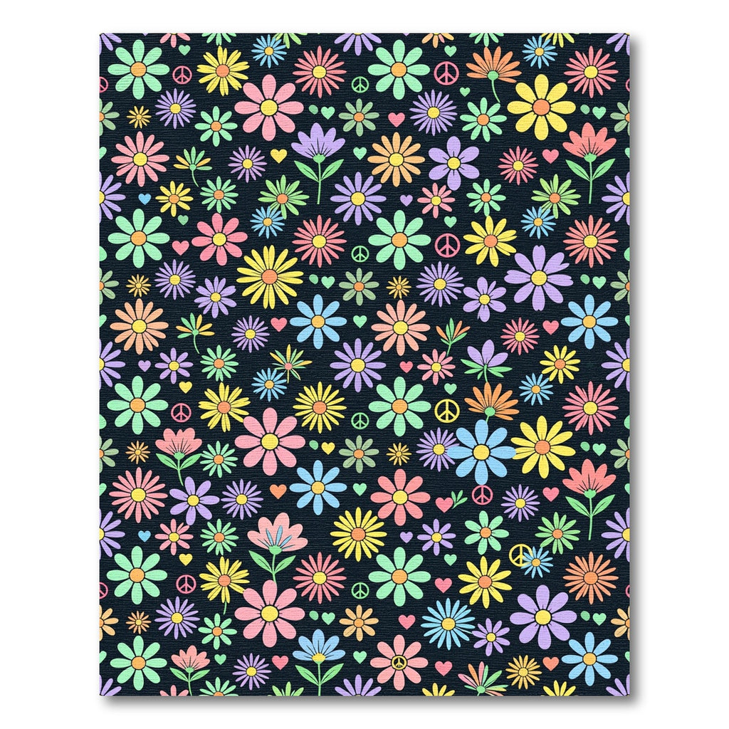 Retro Colorful Daisy Peace Sign Floral Rug