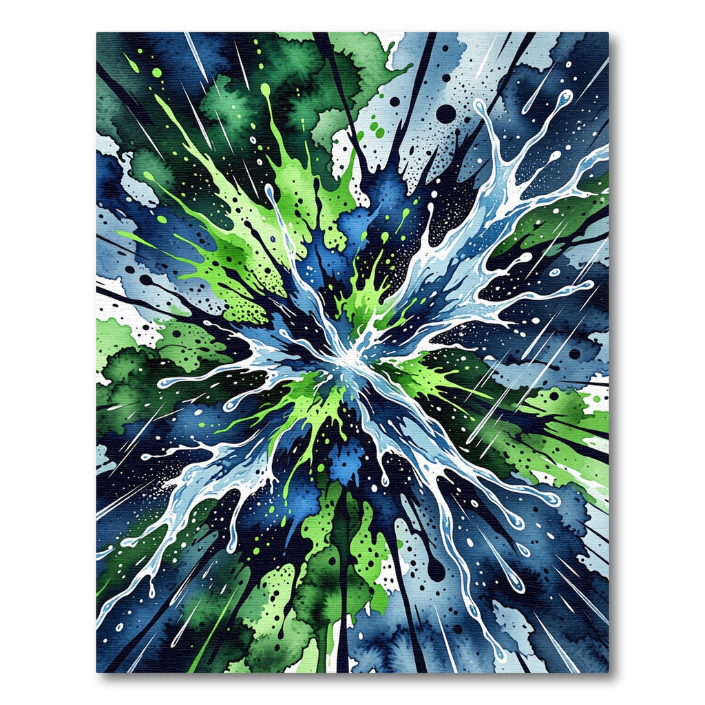 Dynamic Blue and Green Liquid Splash Rug