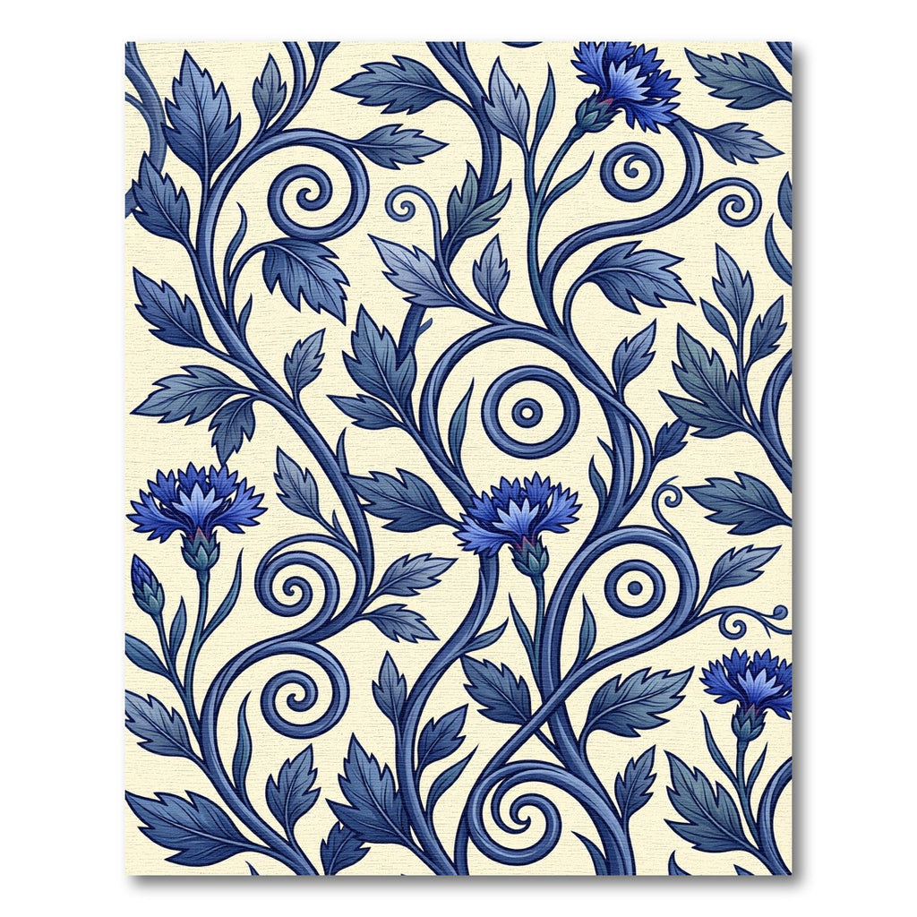 Deep Blue Floral Vine Swirl Rug