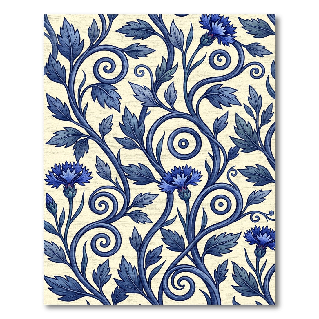 Deep Blue Floral Vine Swirl Rug