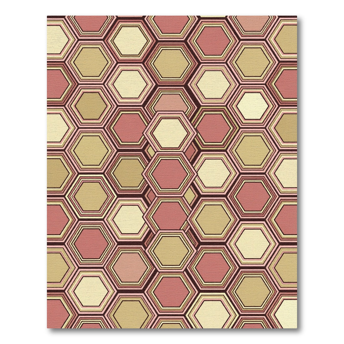 Mid-Century Terracotta Honeycomb Geometric Rug
