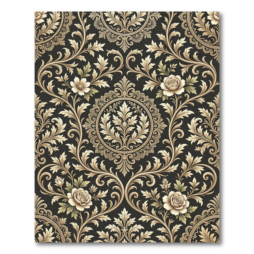 Ornate Gold Floral Damask Background Rug
