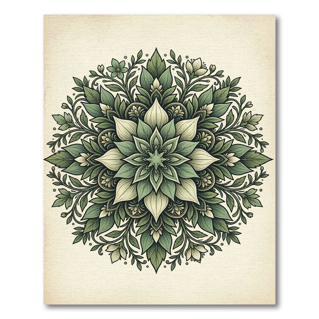 Elegant Emerald Botanical Leaf Mandala Rug