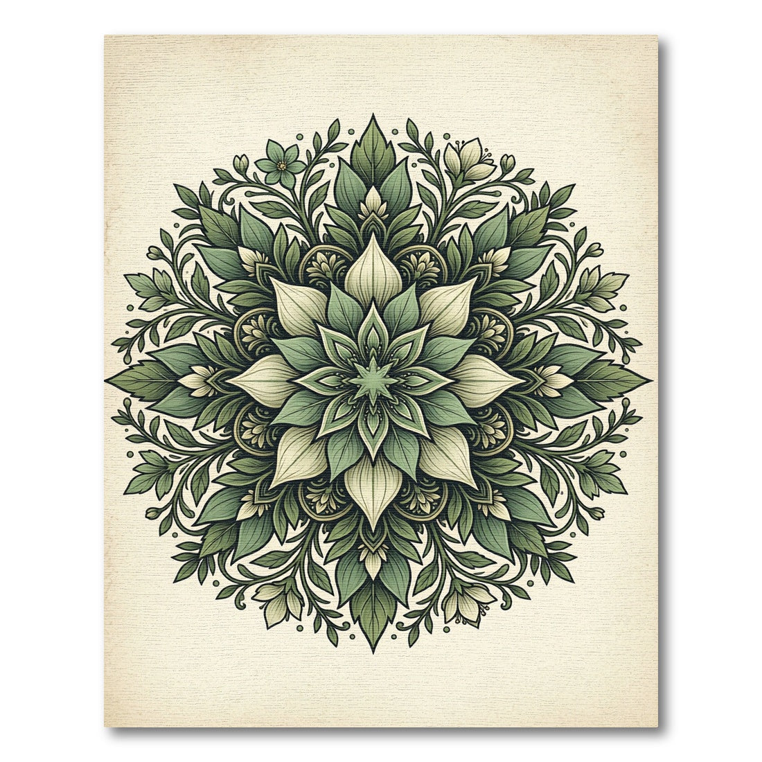 Elegant Emerald Botanical Leaf Mandala Rug