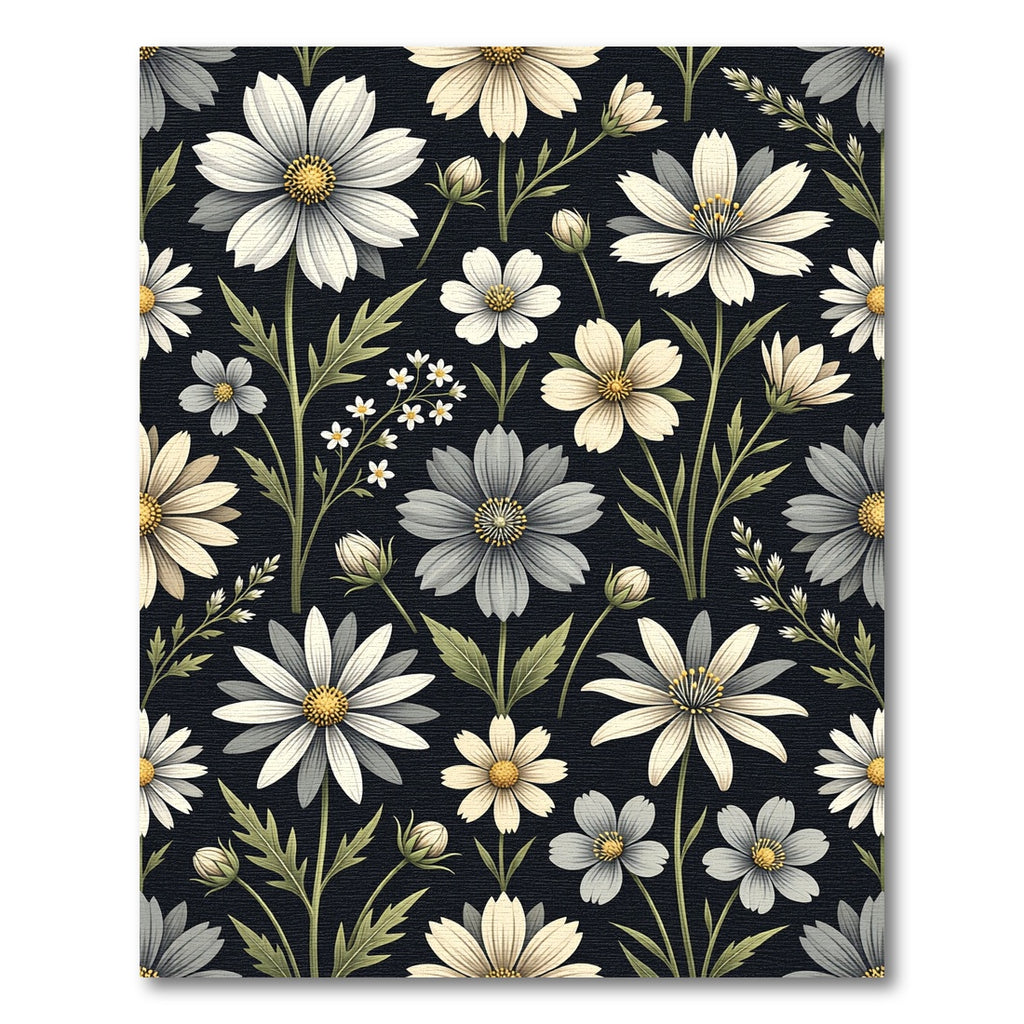 Botanical White Daisy Black Meadow Rug
