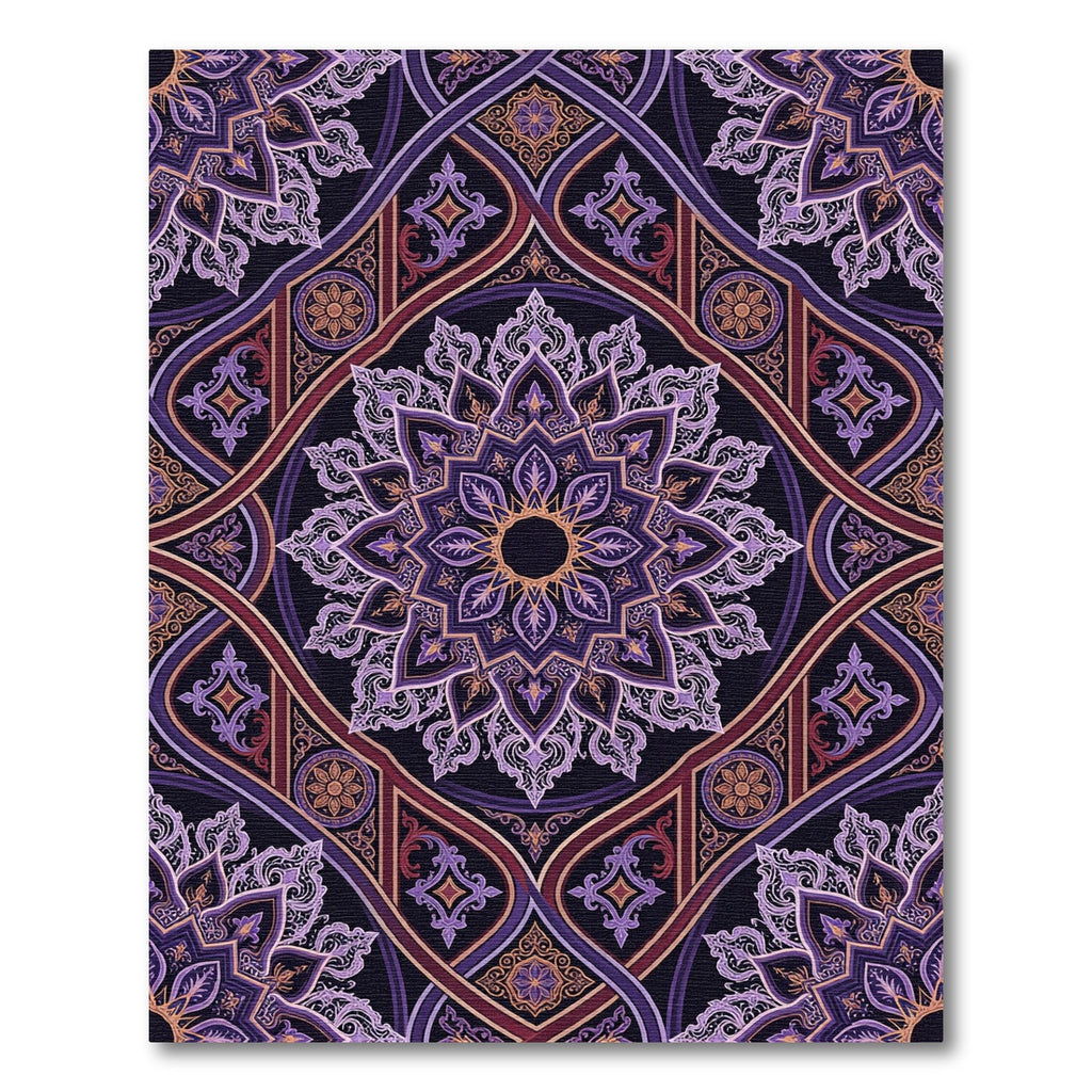 Intricate Violet Floral Mandala Medallion Rug