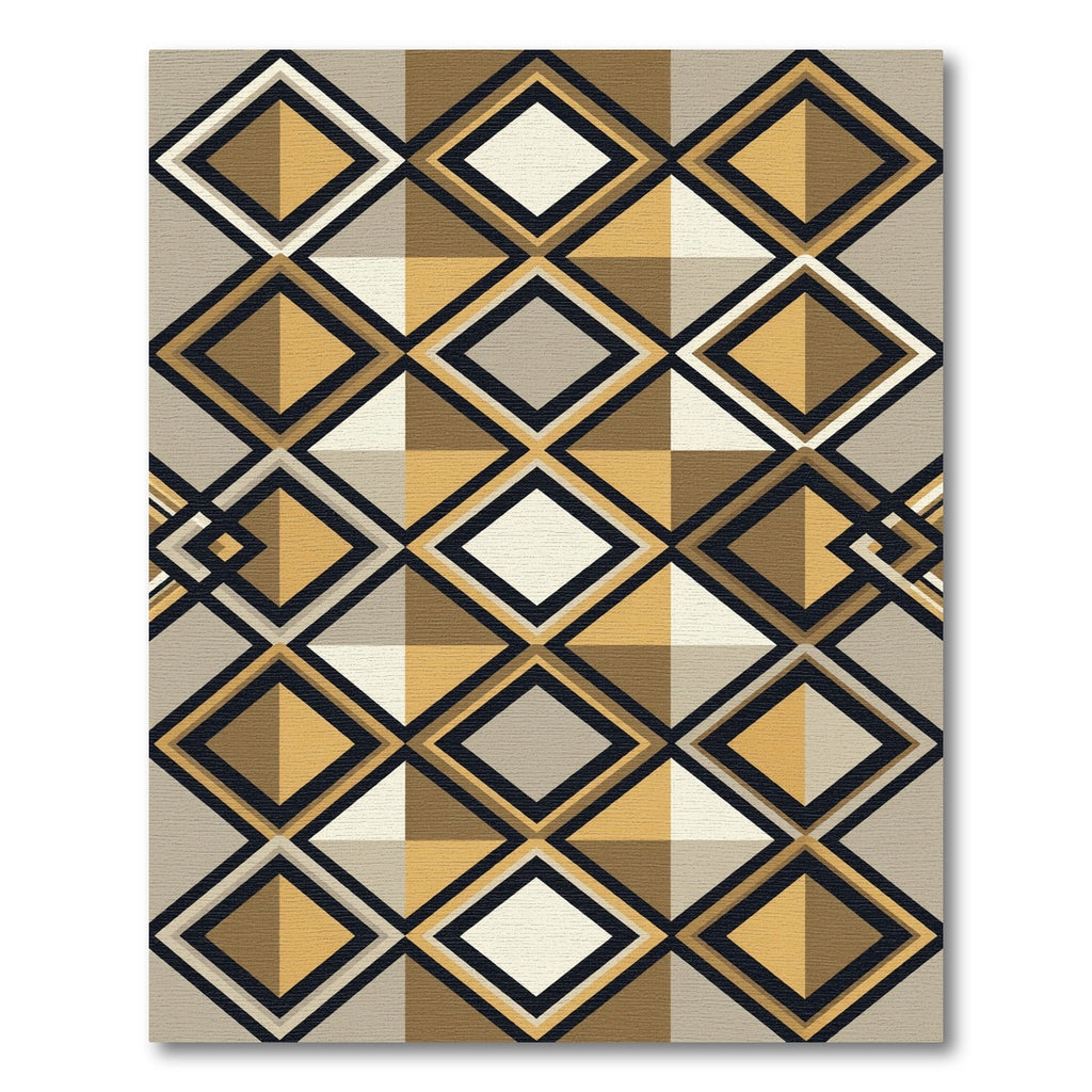 Modern Geometric Ochre Diamond Grid Rug
