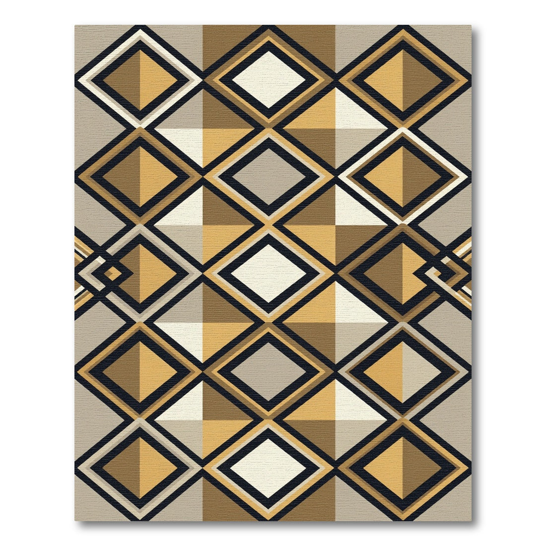 Modern Geometric Ochre Diamond Grid Rug
