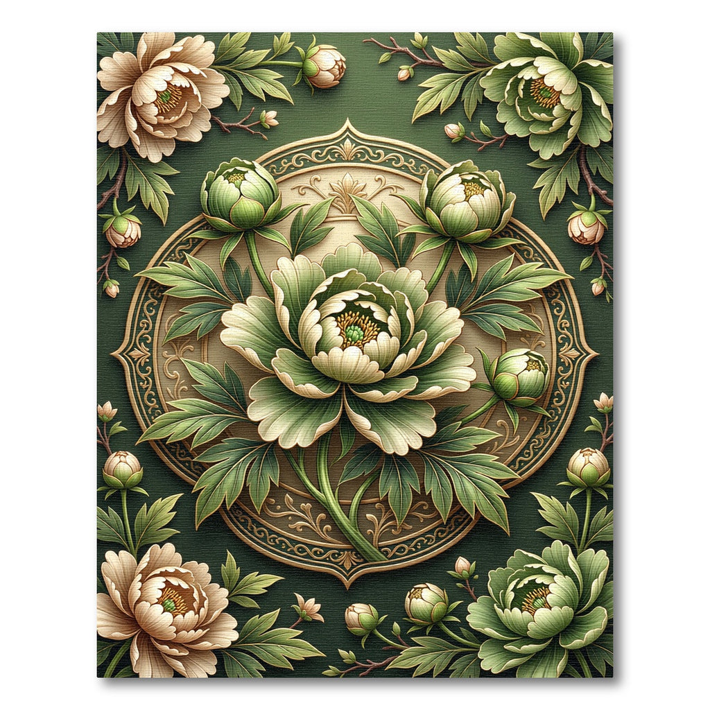 Emerald Green Peony Medallion Rug