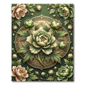 Emerald Green Peony Medallion Rug