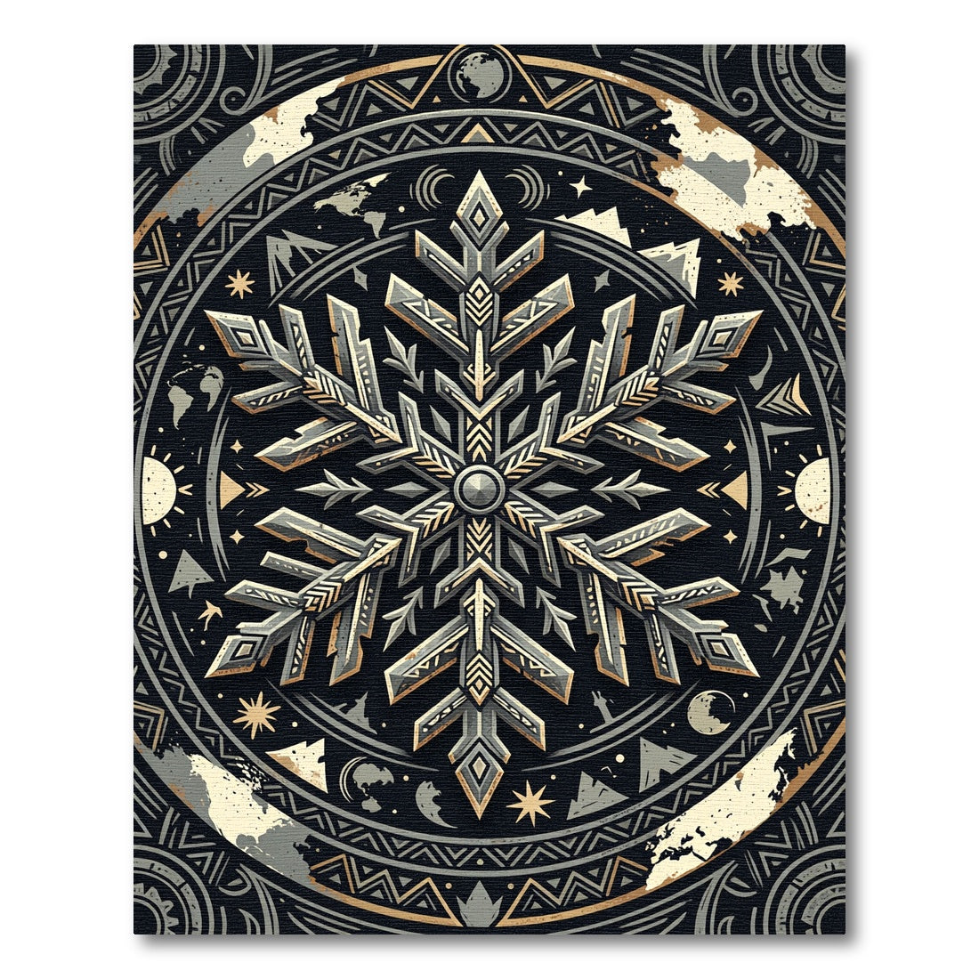 Celestial Midnight Snowflake Geometric Medallion Rug