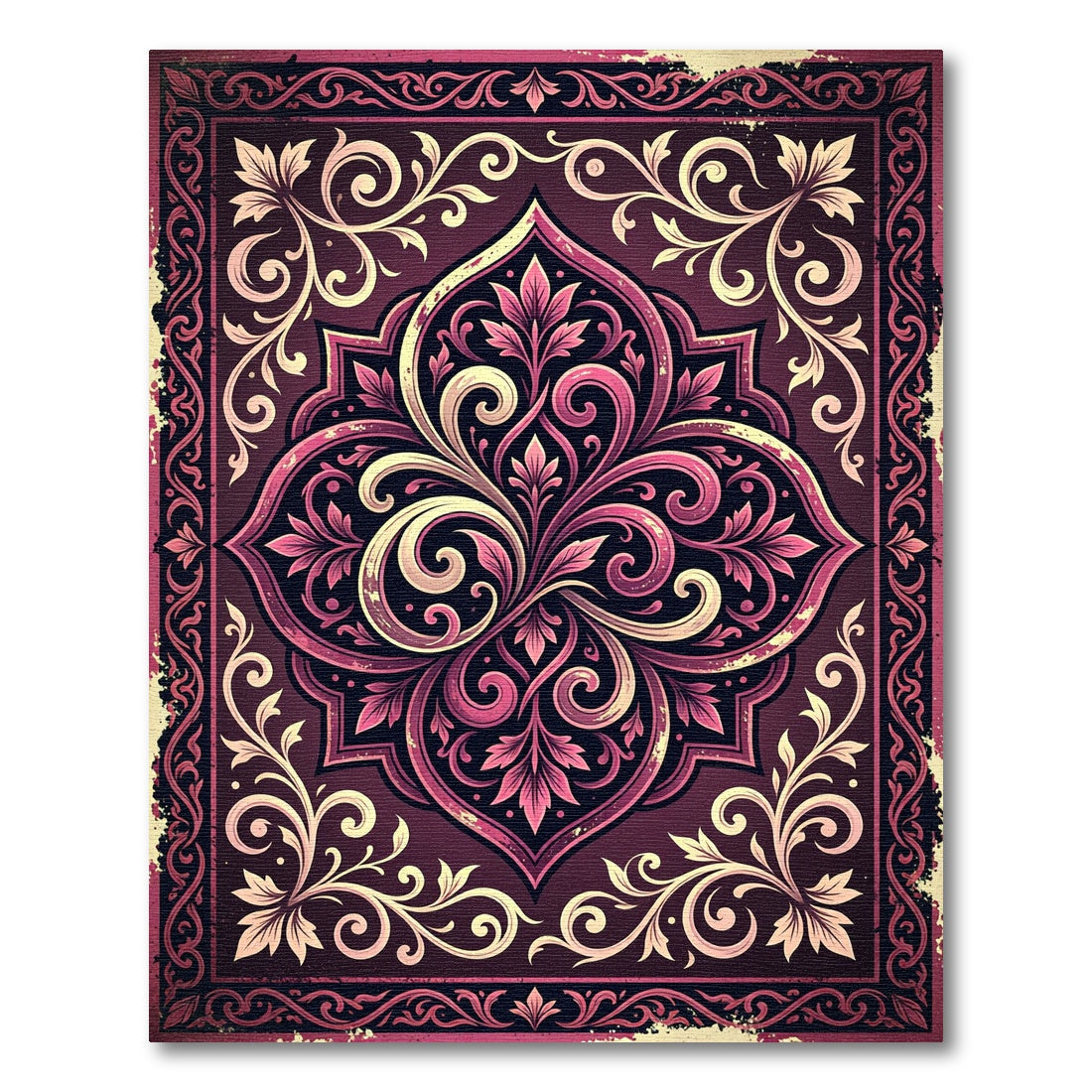 Ornate Plum Damask Floral Medallion Rug