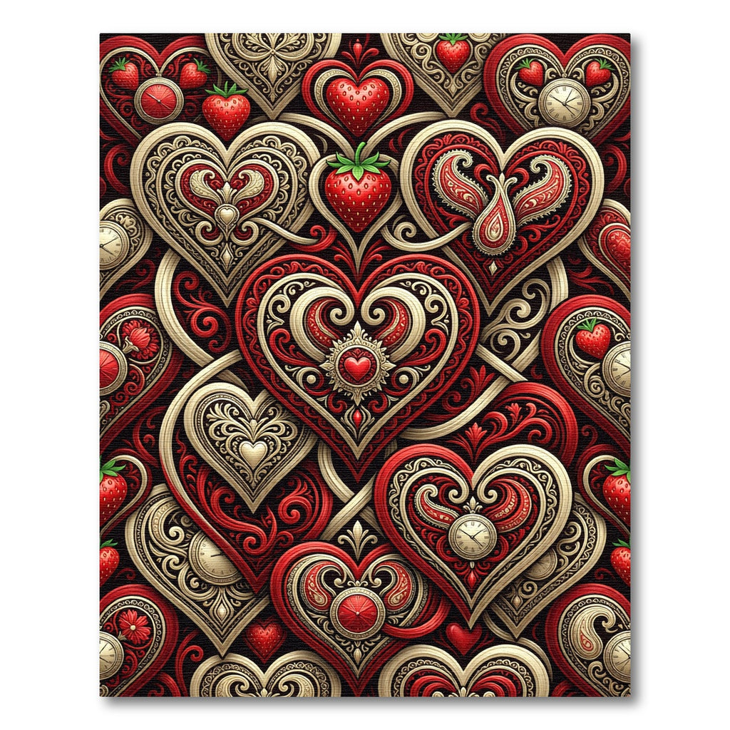 Ornate Crimson Heart Strawberry Clockwork Rug