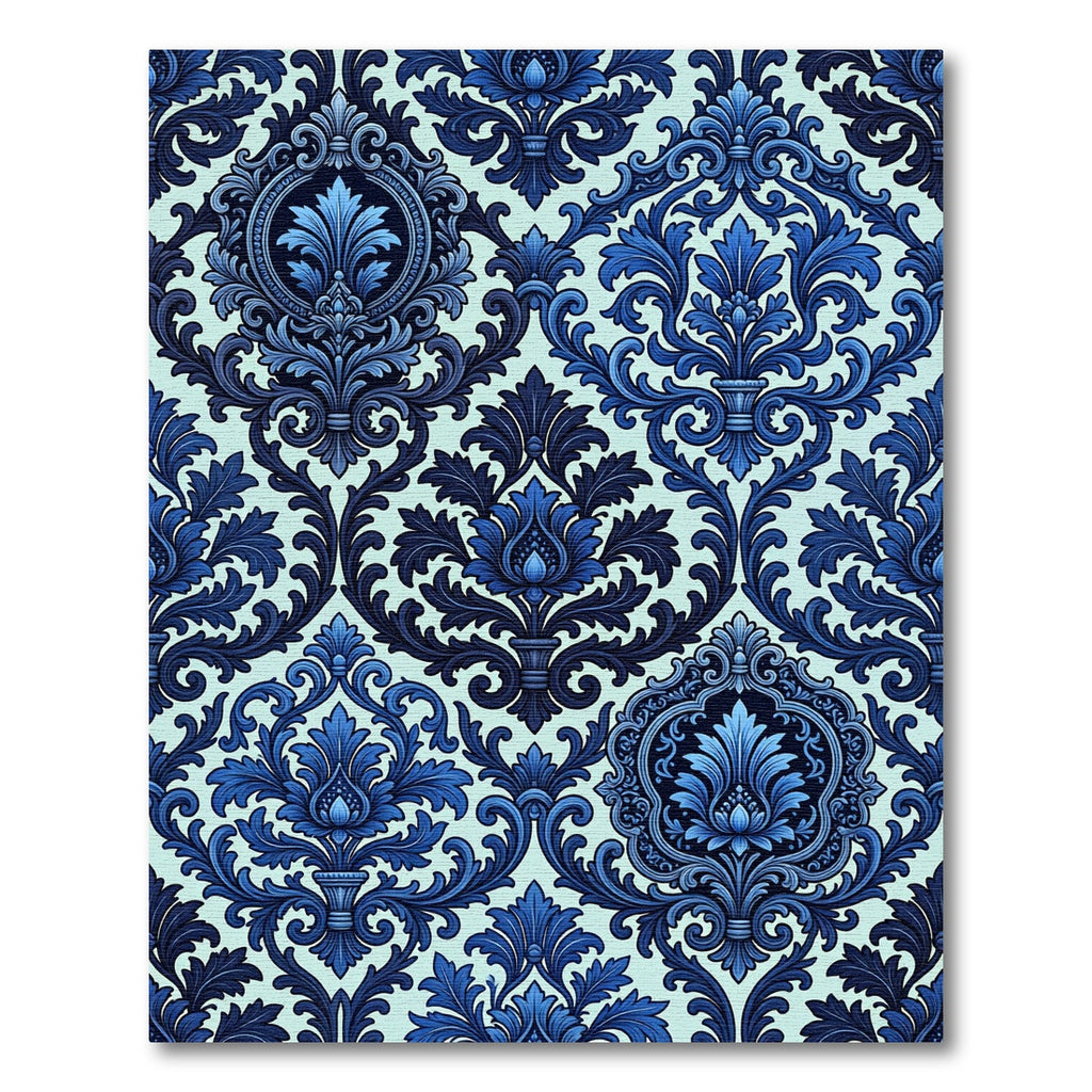 Deep Blue Damask Ornament Rug
