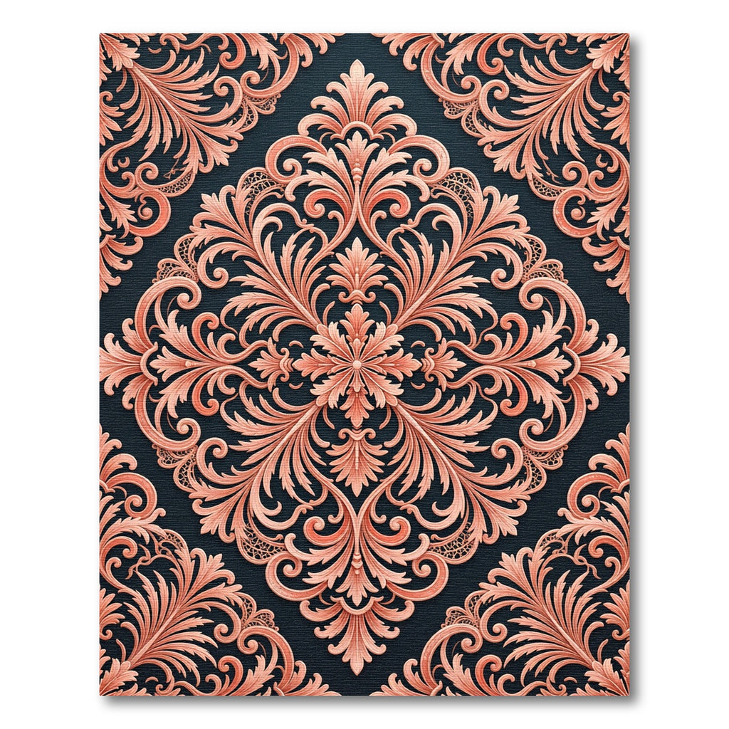 Blush Coral Ornate Damask Medallion Rug