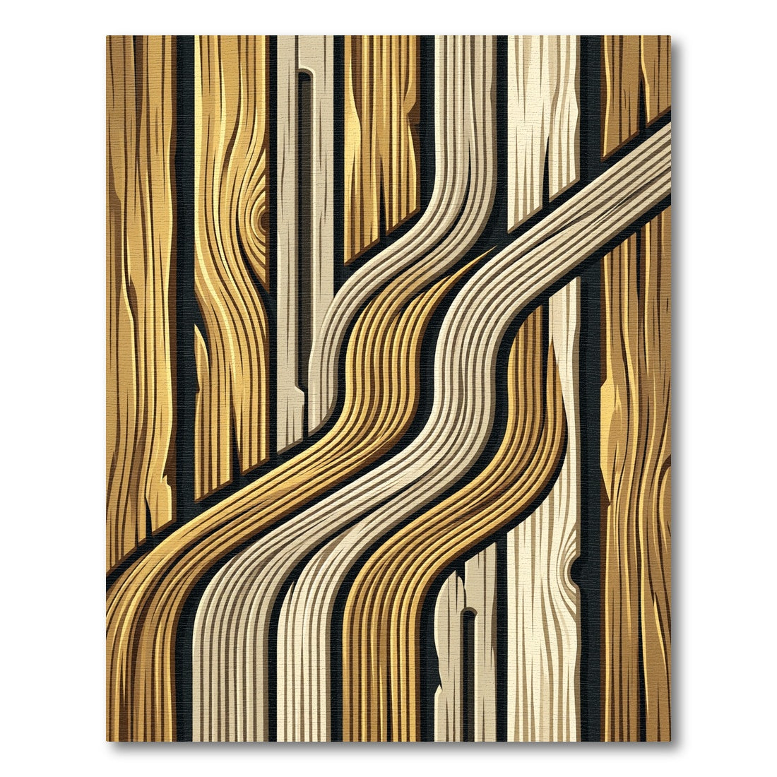 Golden Wood Grain Wave Rug