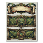 Ornate Green Gold Fern Crest Border Rug