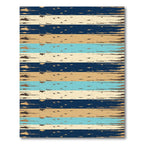 Distressed Navy Beige and Turquoise Striped Rug
