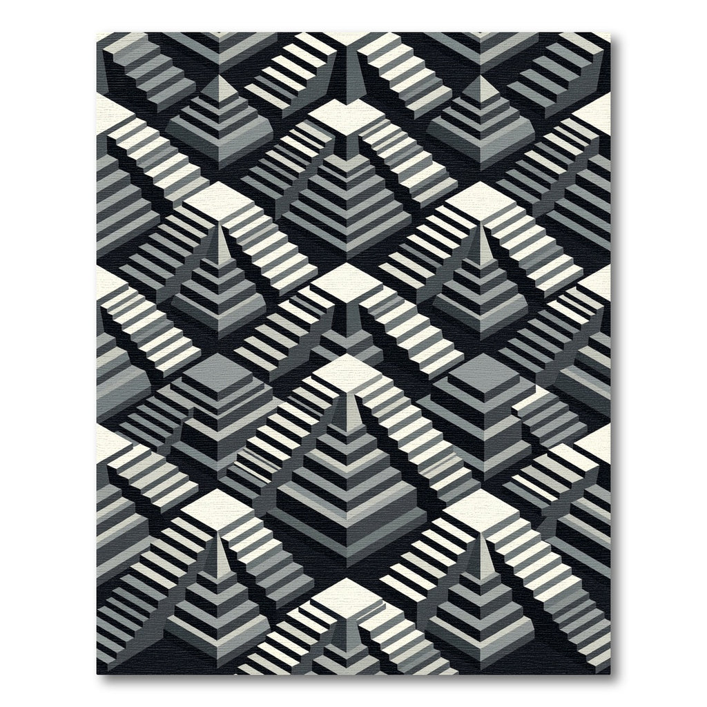 Monochrome Isometric Staircase Illusion Rug