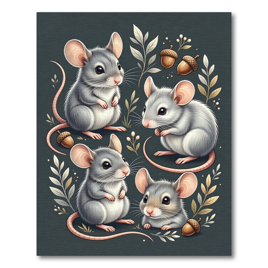 Whimsical Woodland Mice and Acorn Illustration Rug