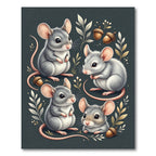 Whimsical Woodland Mice and Acorn Illustration Rug