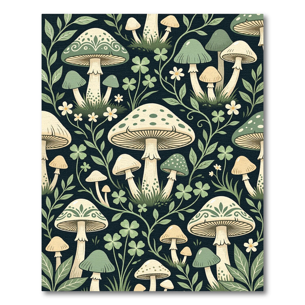 Whimsical Sage Mushroom Forest Illustration Rug