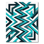 Modern Teal and Black Geometric Zigzag Rug
