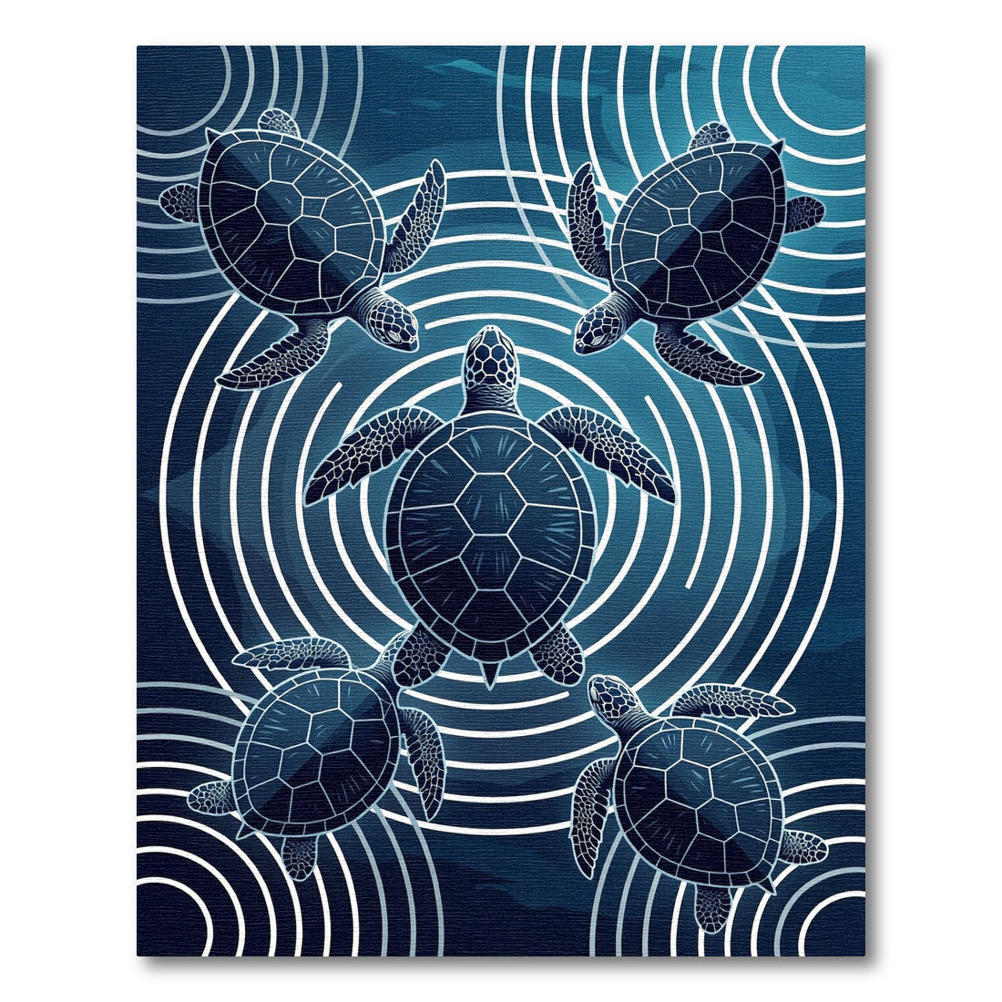 Deep Blue Sea Turtle Concentric Circles Rug