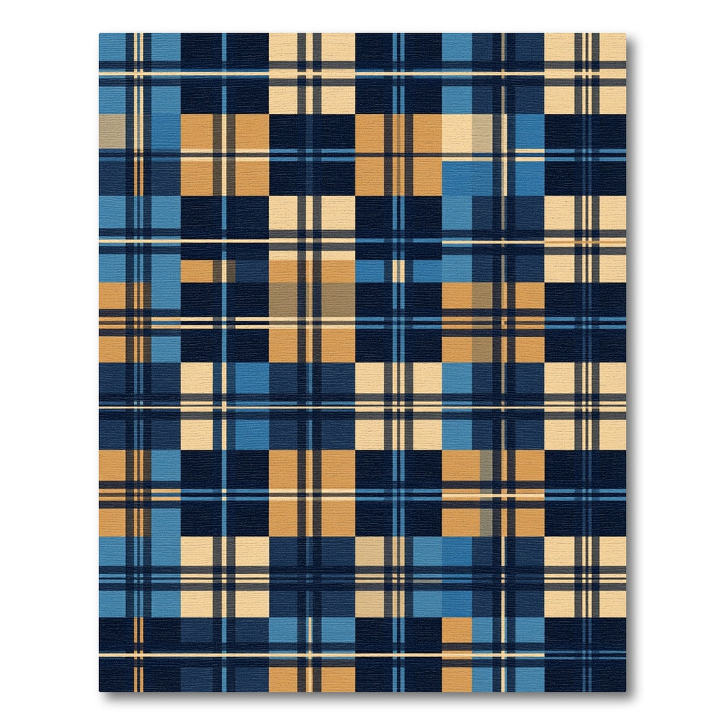 Classic Blue and Gold Plaid Grid Rug