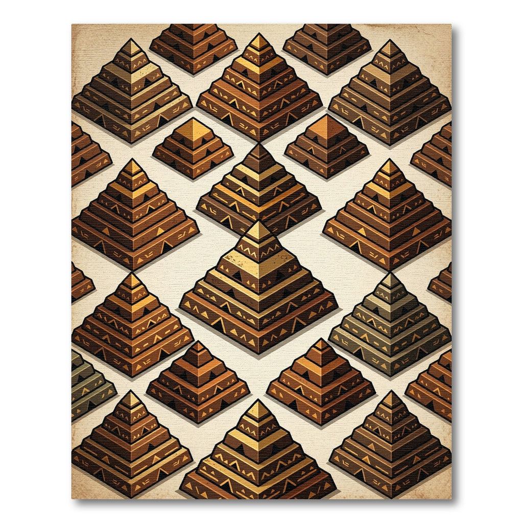 Symmetrical Golden Terracotta Tiered Pyramid Rug