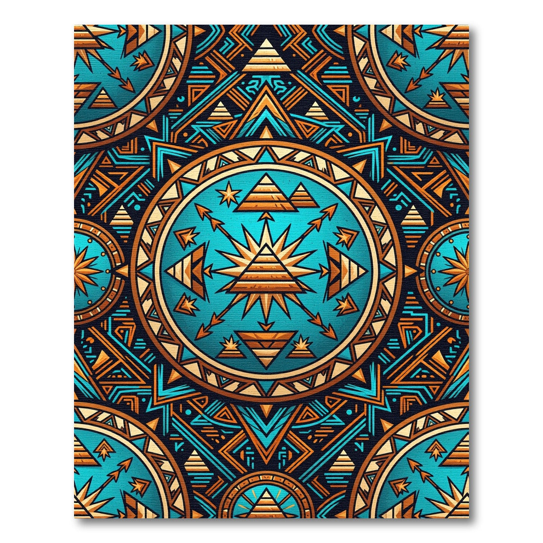 Golden Pyramid Turquoise Celestial Geometric Mandala Rug
