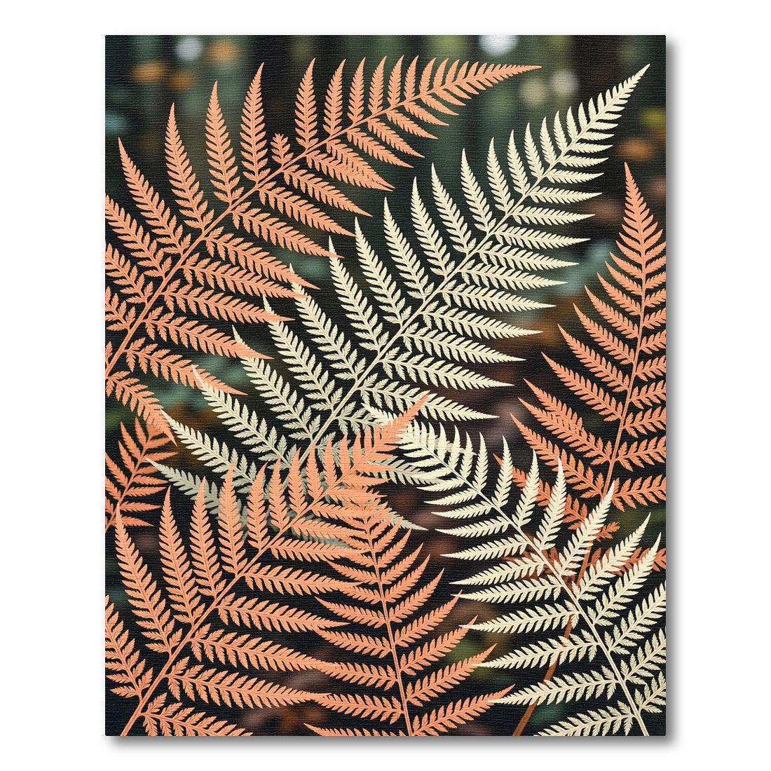 Coral Ivory Fern Frond Arrangement Rug