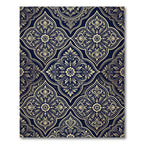Ornate Navy Gold Damask Scroll Rug