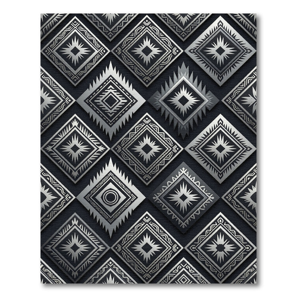 Metallic Silver Geometric Tribal Diamond Rug