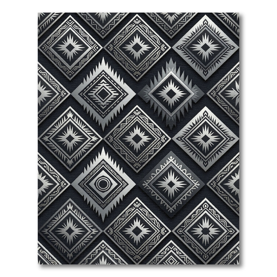 Metallic Silver Geometric Tribal Diamond Rug