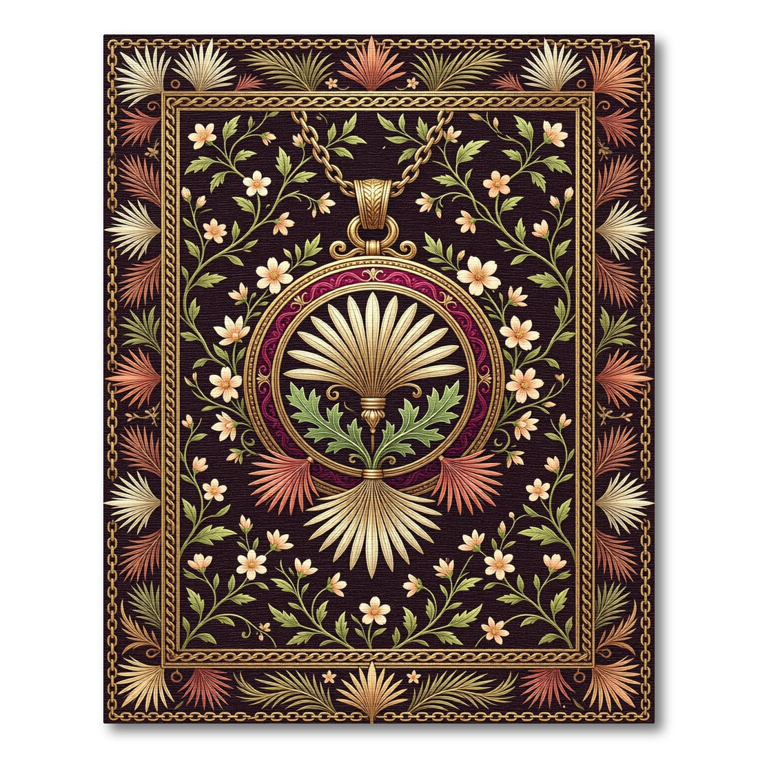 Ornate Gold Pendant Floral Vine Rug