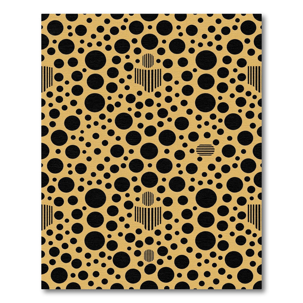 Golden Black Circle Scattered Composition Rug