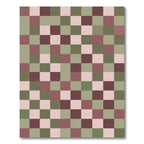 Muted Sage Rose Checkerboard Squares Rug