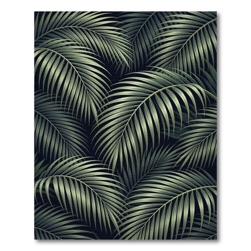 Dark Green Tropical Palm Leaves Rug