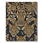 Detailed Golden Leopard Faces Abstract Rug
